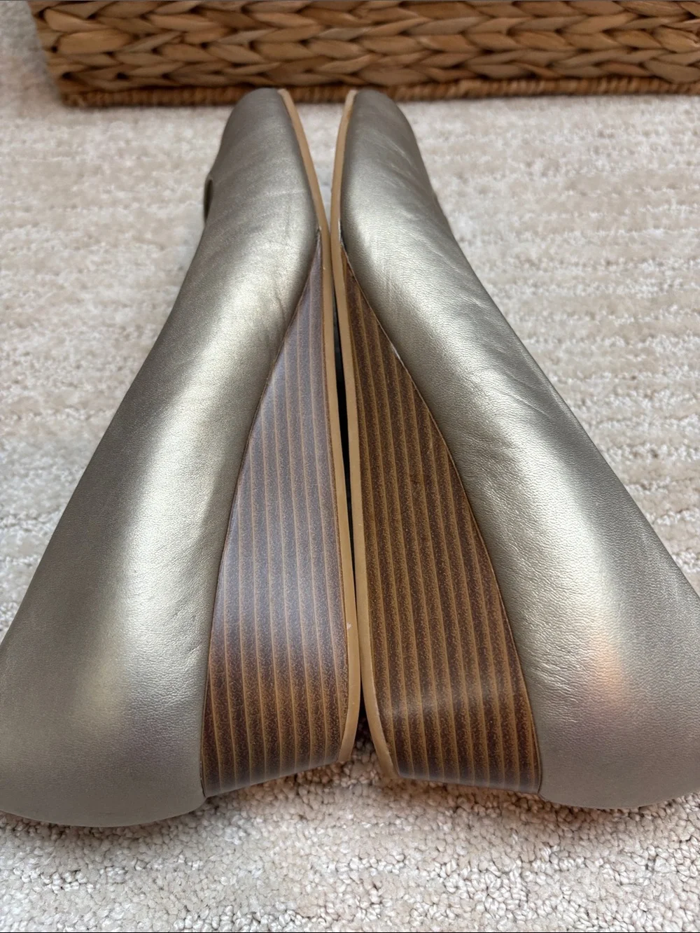 Cole Haan Metallic Gold Peep-Toe Wedge Heels Size 9.5 EUC
